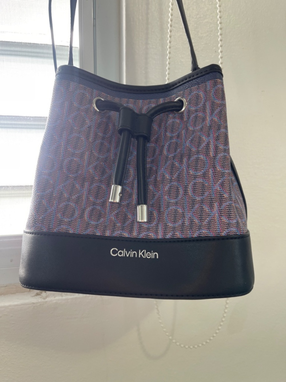 Calvin Klein Drawstring Blue Drawstring Bucket Bag